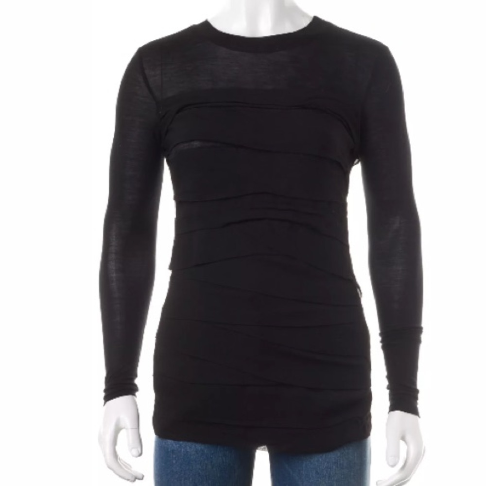 DVF Long Sleeve Semi Sheer Black Long Sleeve Top